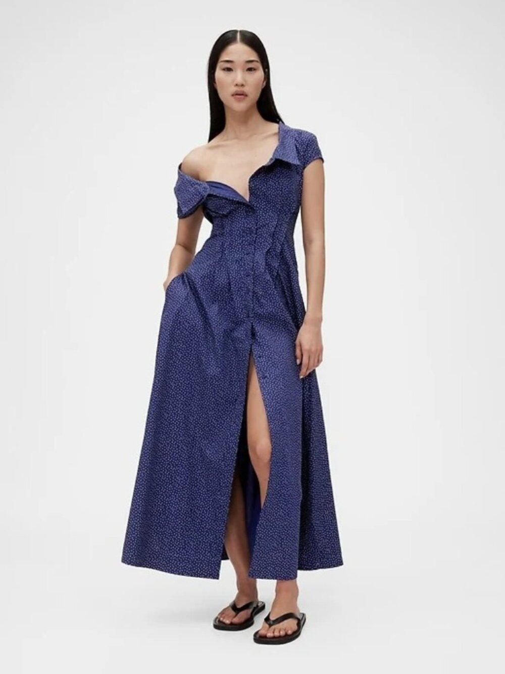GapStudio Poplin Maxi Shirtdress Off Shoulder A Fit & Flare Silhouette
